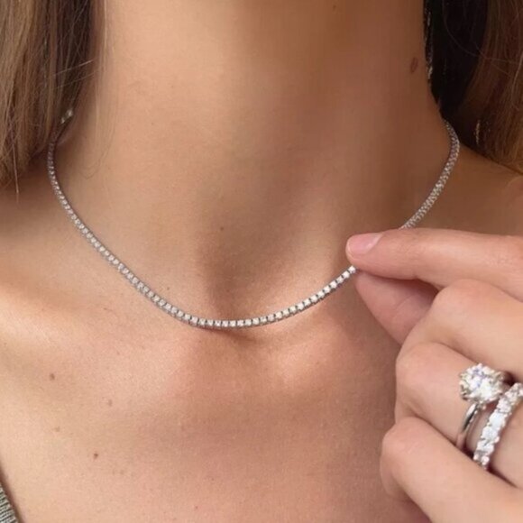18” NEW 925 STERLING SILVER DIAMOND CHOKER NECKLACE,NICE NECKLACE,CUTE NECKLACE - Picture 1 of 4
